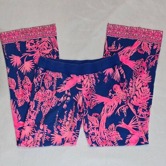Lilly Pulitzer ✦ Seaside Beach Pants ✦ Pink Navy Blue Tropical Print Rayon S - Picture 11 of 14